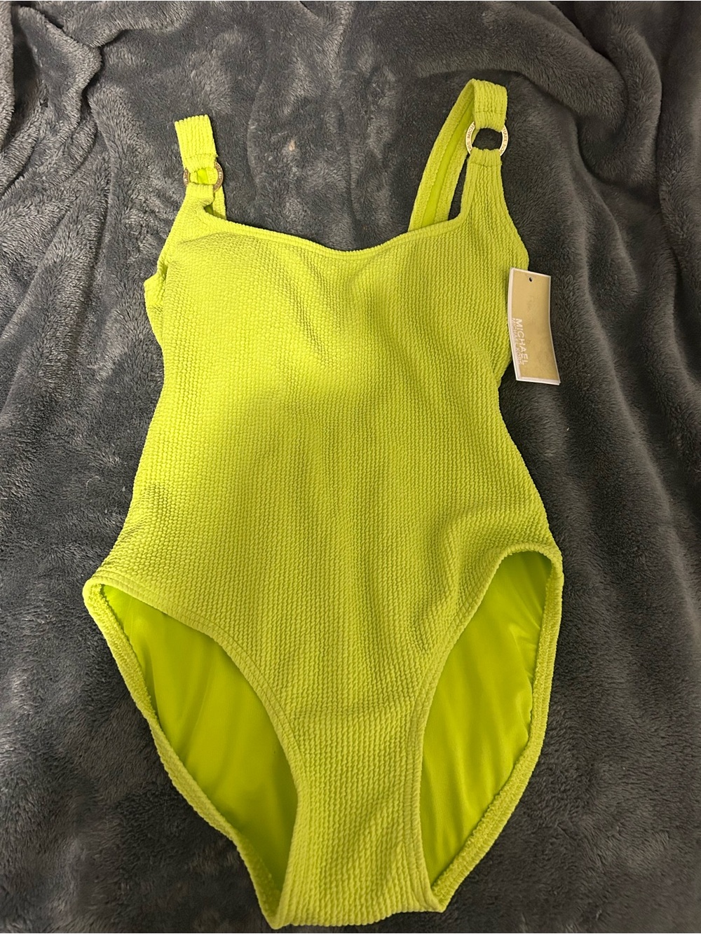 Michael Kors Lime Textured One-Piece Swimsuit with Ring Straps NWT